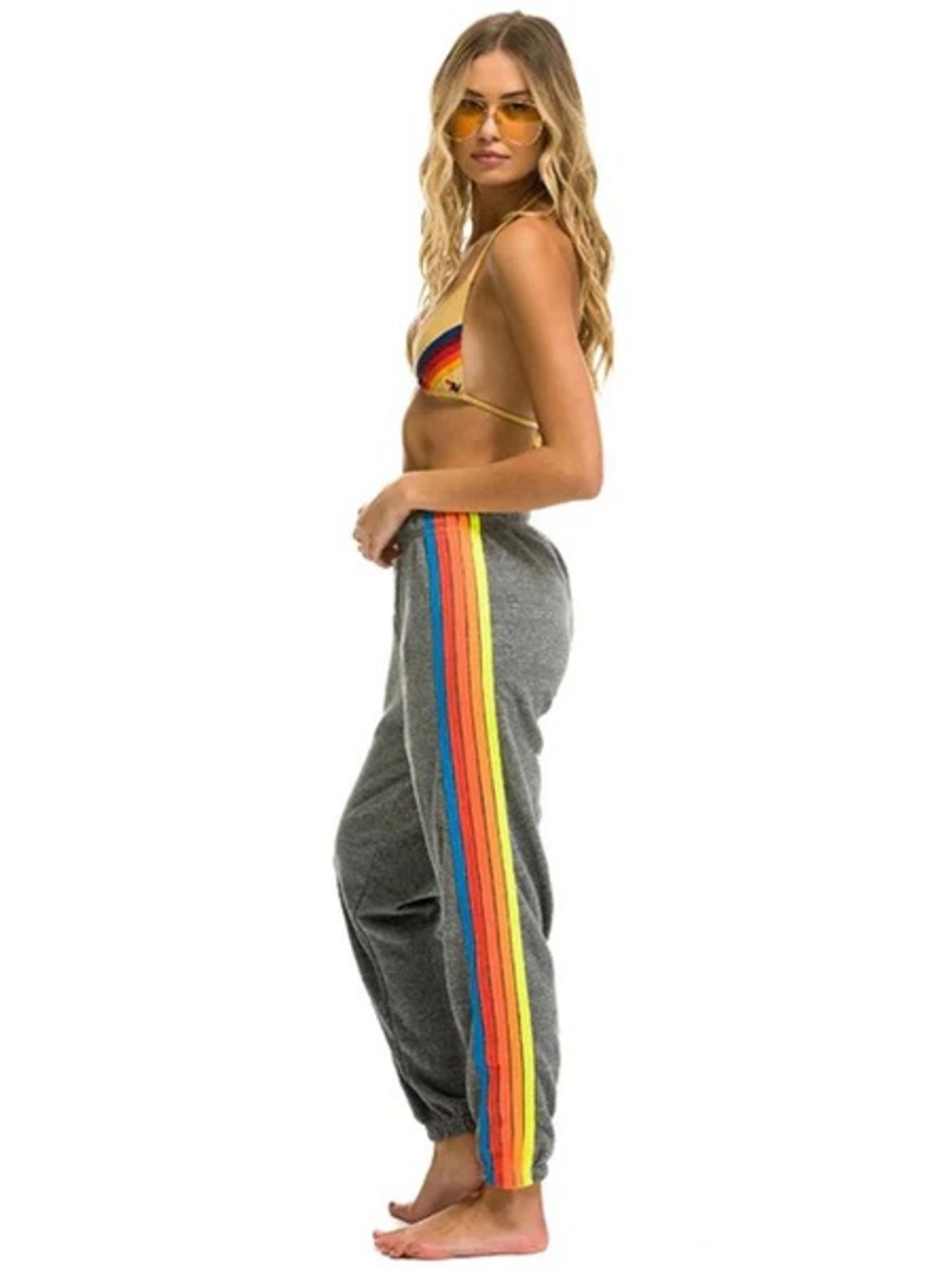 Aviator Nation 5 Stripe Neon Rainbow Sweatpants Gray – Women’s XS